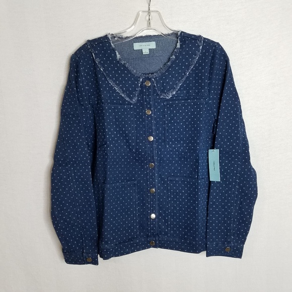 NEW Denim Polka Dot Womens Stretch Jean Jacket NWT - Picture 1 of 5